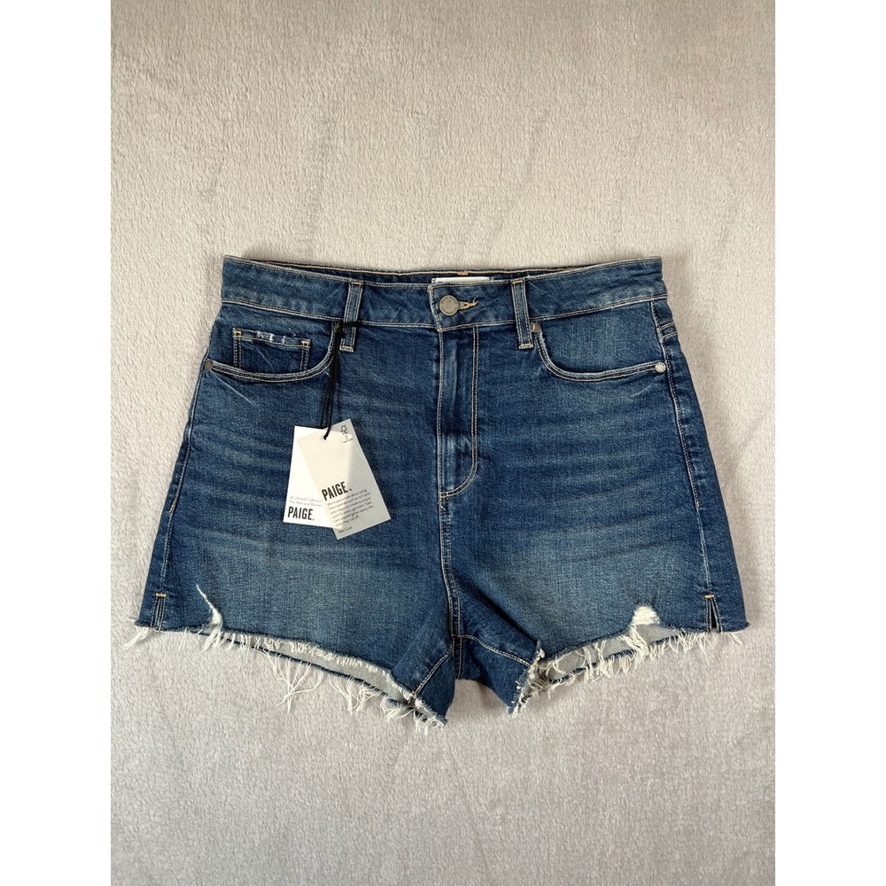 Paige NWT Margot Short Lindsay High Rise Raw Hem Denim Shorts Indigo 29